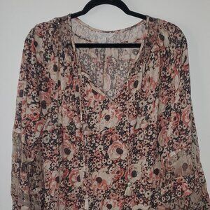 Lucky 2x Boho sheer floral 3/4 sleeve with metallic accents and tassels